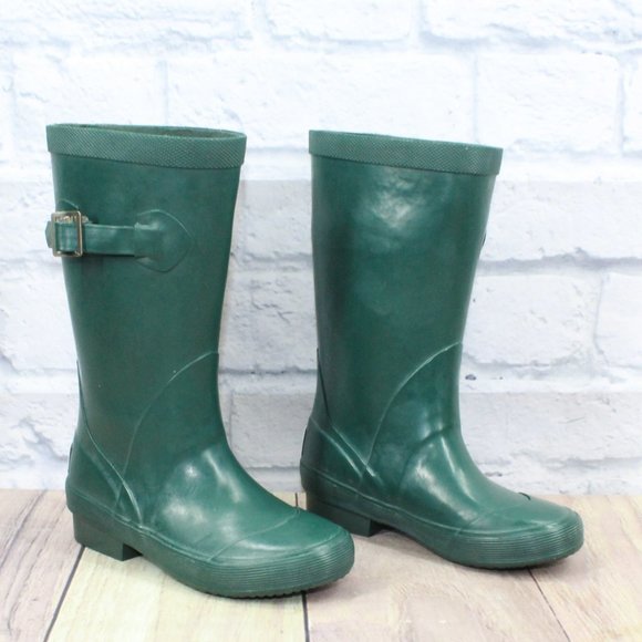 LL BEAN Wellie Green Rubber Nylon Pull On Tall Rain Boots Size 11 - Picture 3 of 9